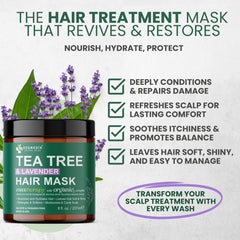 KESMEDIK Pure Tea Tree Hair Mask bottle close-up for scalp soothing.