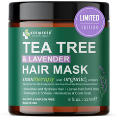 KESMEDIK Pure Tea Tree Hair Mask jar close-up for deep conditioning.
