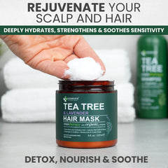 KESMEDIK Tea Tree Hair Mask application on damp hair for hydration.