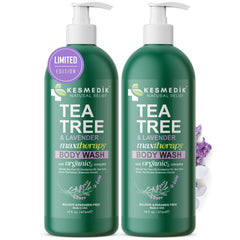 KESMEDIK Tea Tree Lavender Body Wash bottle for refreshing cleanse on irritated skin