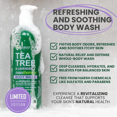 KESMEDIK Tea Tree Lavender Body Wash tea tree oil drop highlights cleansing properties