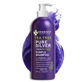 KESMEDIK Tea Tree Purple Shampoo bottle front shows anti-brass toning for cooler blonde tones