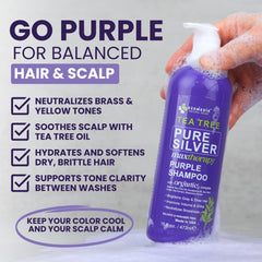 KESMEDIK Tea Tree Purple Shampoo bottle label emphasizes color protection and sulfate-free formula