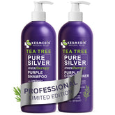 KESMEDIK Tea Tree Purple Shampoo bottle promotes vibrant cool tones after every wash