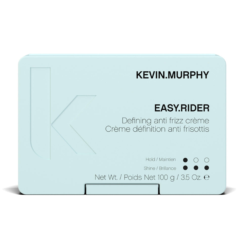 KEVIN.MURPHY EASY.RIDER bottle demonstrates anti-frizz control for all hair types.