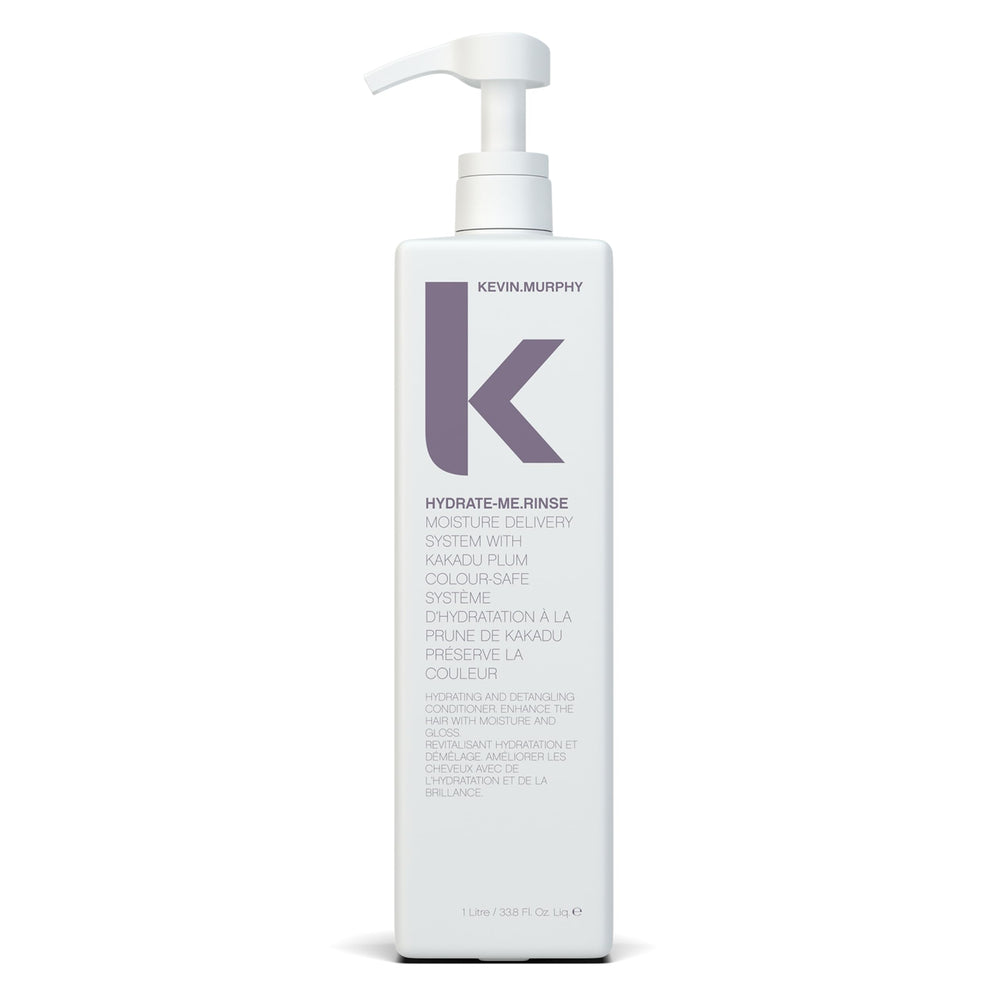 Kevin Murphy Hydrate-Me.Rinse bottle front view highlights moisturising conditioner for dry hair.