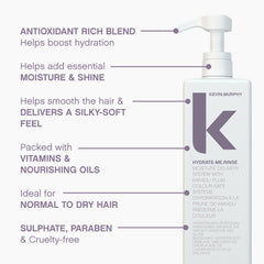 Kevin Murphy Hydrate-Me.Rinse close-up texture showcases creamy, nourishing formula for daily use.