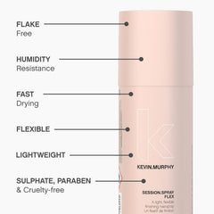 KEVIN.MURPHY SESSION.SPRAY FLEX in humidity test shows resistant finish.