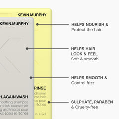 Kevin Murphy Smooth Again Rinse bottle signals conditioning for silky, manageable hair.
