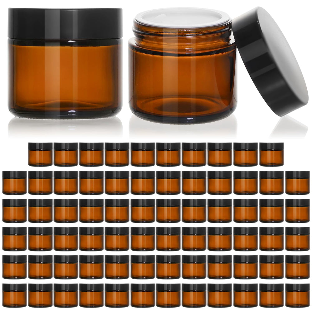 KEYWING 2oz glass jar with black lid offers durable storage for cosmetics and samples.