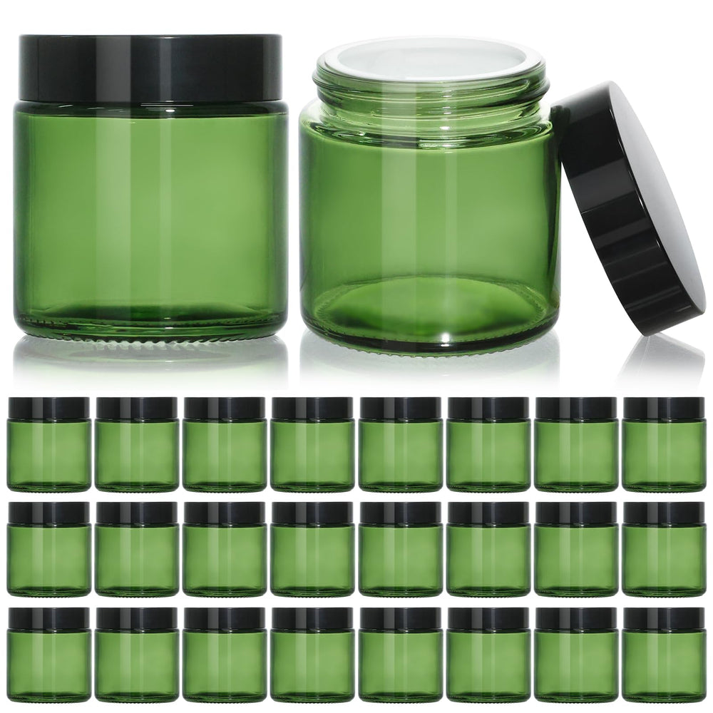 KEYWING 4oz green glass jar with black lid for premium cosmetic storage.