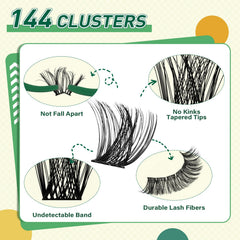 KEYYOU 144pcs cluster lashes in varied lengths ready for natural wispy styles.