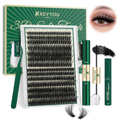 KEYYOU LASH 3D clusters kit, 280pcs, for versatile looks.