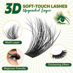 KEYYOU LASH 80D100D-D curl clusters blend with natural lashes.
