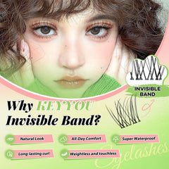 KEYYOU Venus lash clusters detail shows ultra-fine invisible bands for natural look