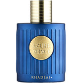 Khadlaj Azure Velvet Extrait De Parfum bottle front, versatile unisex fragrance.