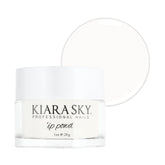Kiara Sky Dip Powder Milky White en botella, tono cremoso para uñas duraderas.
