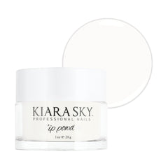 Kiara Sky Dip Powder Milky White en botella, tono cremoso para uñas duraderas.