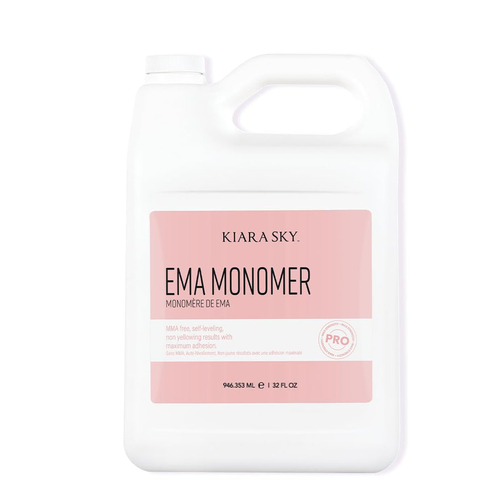 Kiara Sky EMA Monomer bottle pour demonstrates smooth flow for even acrylic mixes