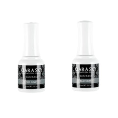 Kiara Sky gel polish top coat bottle closeup highlights long-lasting high-gloss shine.