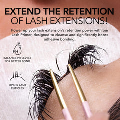 Kiara Sky Lash Primer applied on lashes showing oil and protein removal for better adhesion.