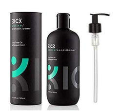 Kick Mens Conditioner bottle with tea tree pump for energized morning routine.