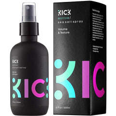 Kick Sea Salt Spray bottle front showing premium texture boost for beachy style.