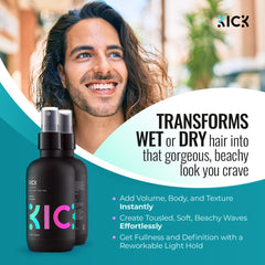 Kick Sea Salt Spray textured waves natural look with added volume.