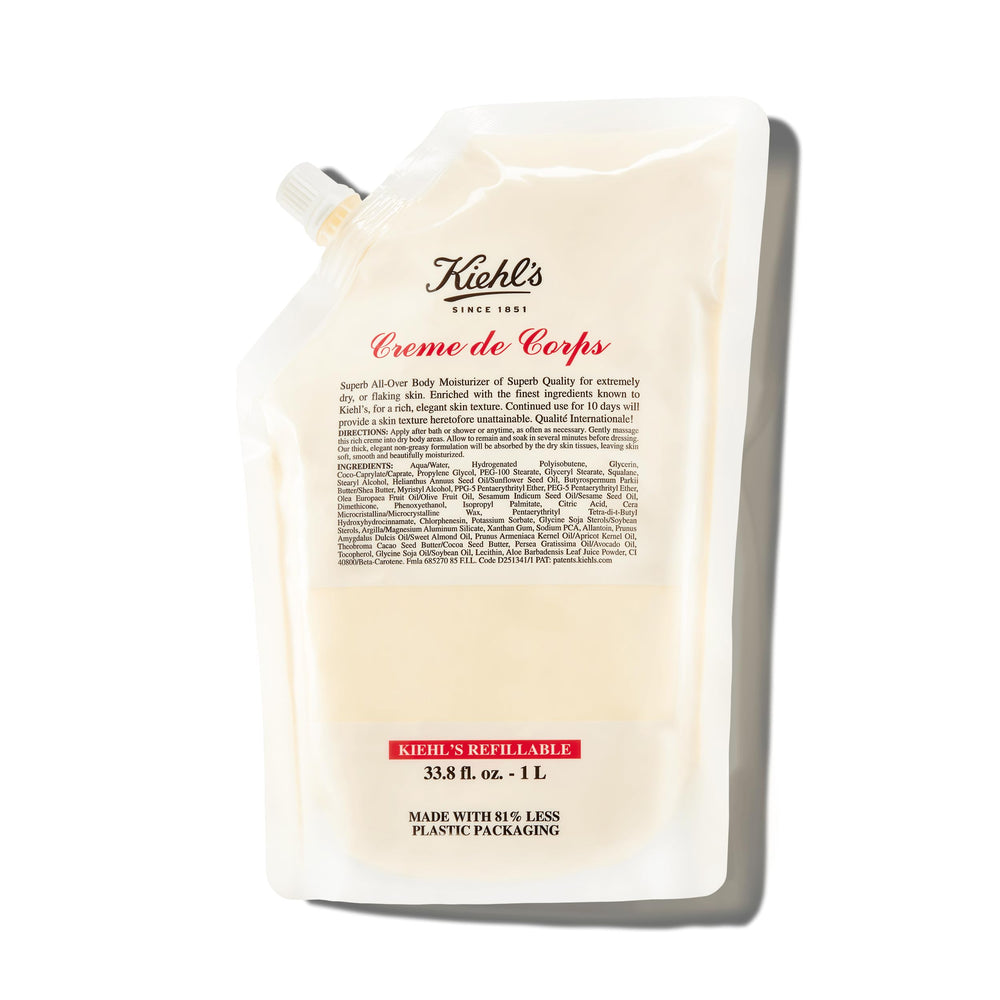 Kiehl's Creme de Corps Rich bottle front shows rich hydration for all skin types