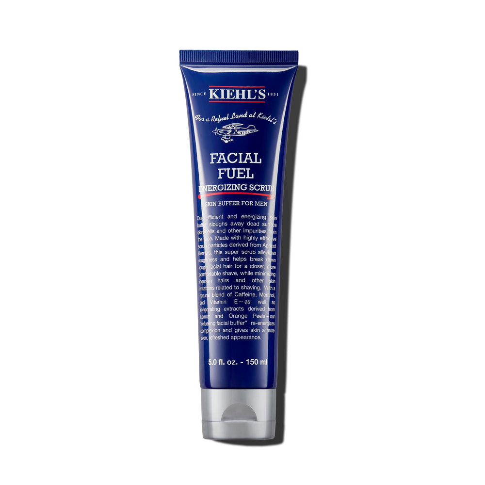 Kiehl's Facial Fuel Scrub bottle shown for daily cleansing.