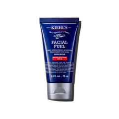 Kiehl's Facial Fuel SPF20 bottle close-up demonstrates energizing hydration for fatigued skin.