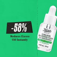 Kiehl's Niacinamide serum absorbed into skin after application, smoother, balanced surface oil.