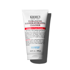 Kiehl's Ultra Facial Barrier-Hydrating Cleanser bottle shows gentle daily cleansing for sensitive skin.