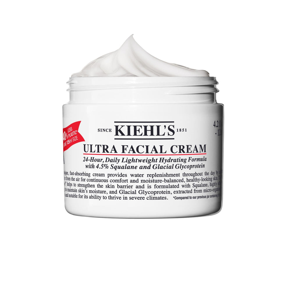 Kiehl's Ultra Facial Cream bottle front; lightweight hydration for daily use.