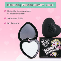 Kimchi Chic Almost Catfished powder under-eye setting with fluffy brush for smooth blending.