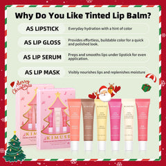 KIMUSE six shades swatch on skin, natural tint for everyday lip enhancement.
