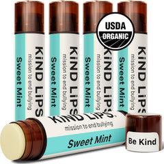 Kind Lips Sweet Mint lip balm 5-pack tubes provide lasting hydration for dry lips.