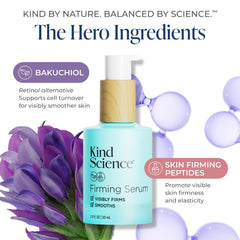 Kind Science bakuchiol ingredient closeup showcases natural retinol alternative for smoother wrinkles.