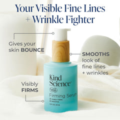 Kind Science serum texture closeup reveals a hydrating formula for plump skin.