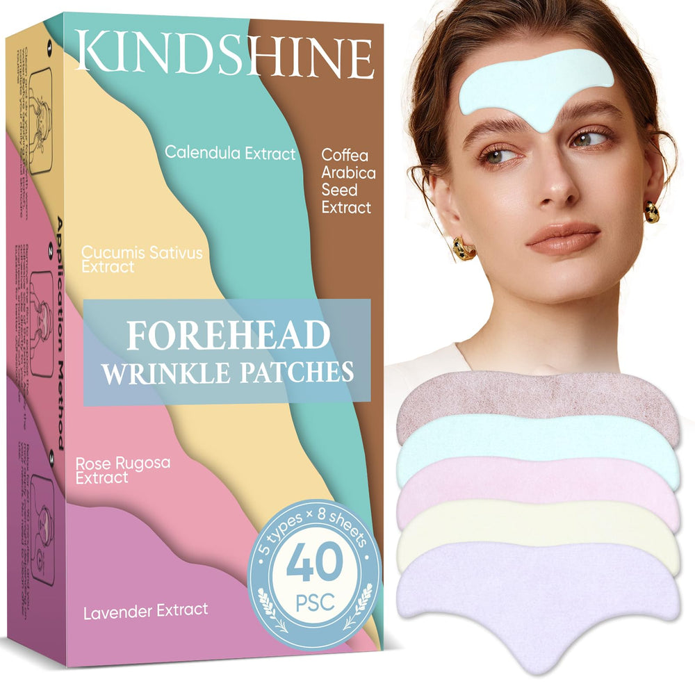 Kindshine forehead patches packaging showing 40-piece value pack for at-home anti-wrinkle care
