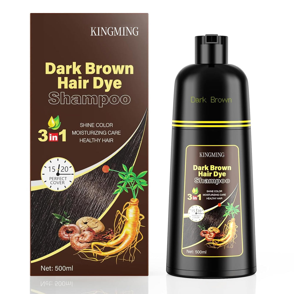 KINGMING dark brown 3-in-1 shampoo bottle for at-home color application
