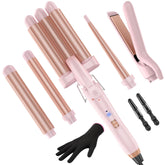 Kinked 5-in-1 wand curling iron set front view for versatile styling options