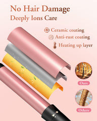 Kinked tapered curling wand close-up for sleek, defined curls.
