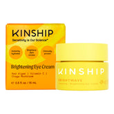 Kinship Brightwave cream bottle shows fragrance-free eye treatment with gentle hydration.