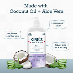 Kirk's 3-in-1 Nourishing Cleanser foamy lather ideal for gentle washing.
