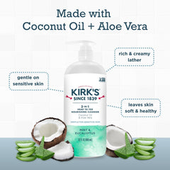 Kirk's 3-in-1 mint eucalyptus scent creates a refreshing lather