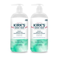 Kirk's 3-in-1 cleanser bottle front in a 2-pack for daily family cleansing