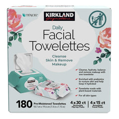 Kirkland Signature Daily Facial Towelettes in use for quick refresh on the go.