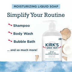 Kirks 3-in-1 aloe vera visual shows gentle moisture for skin.