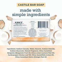 Kirk's Castile Citrus Twist bar on a dish—gentle daily cleansing.